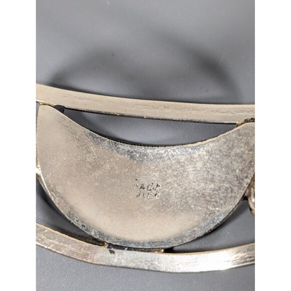 Alpaca Mexico Crescent Moon Shell Inlay Flower Cuff Bracelet Silver Tone 6" - Picture 6 of 10